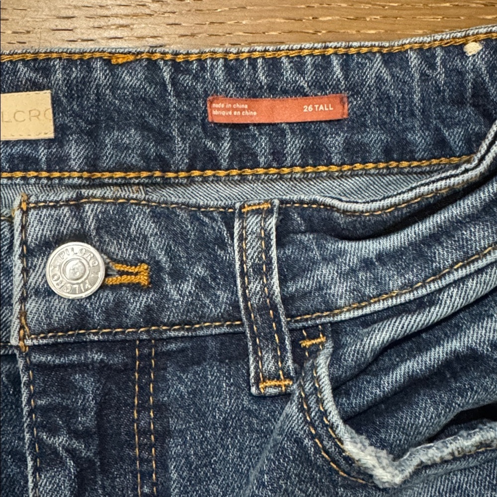 Pilcro Anthropologie Blue Straight Leg Raw Hem Jeans Size 26 Tall - Picture 5 of 6